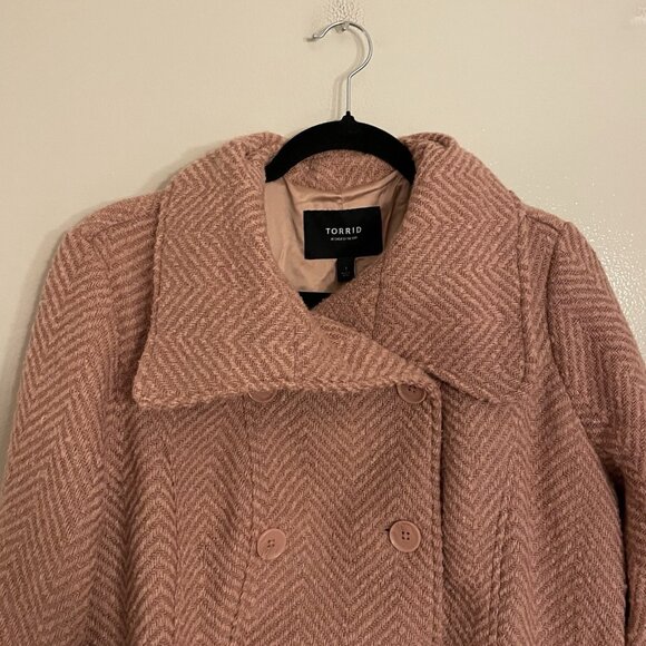 Torrid Women 1X Rose Pink Chevron Fit And Flare Double Breasted Peacoat NWOT - Picture 5 of 11
